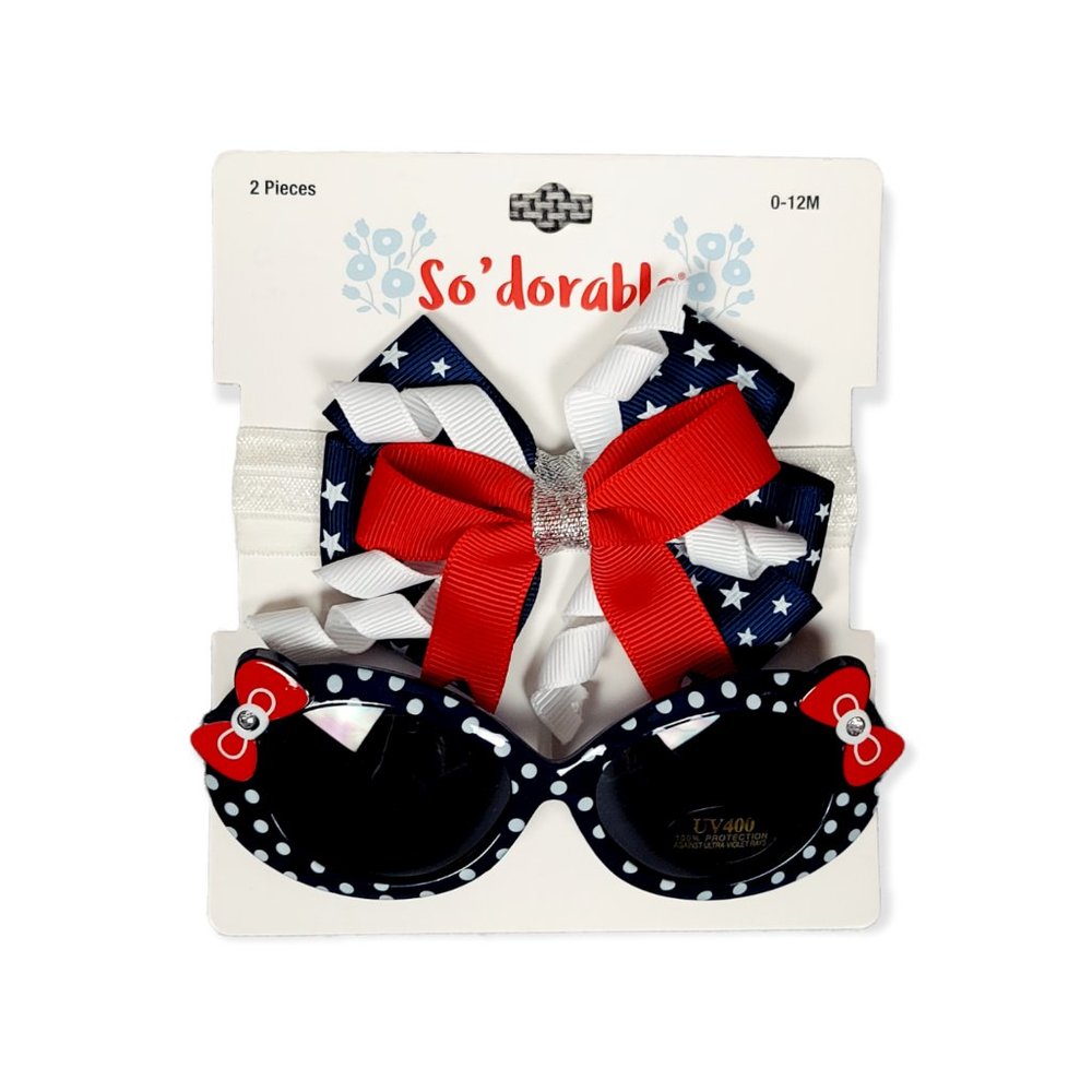 NWT 0-12M GIRL'S PATRIOTIC SUNGLASSES & MATCHING BOW